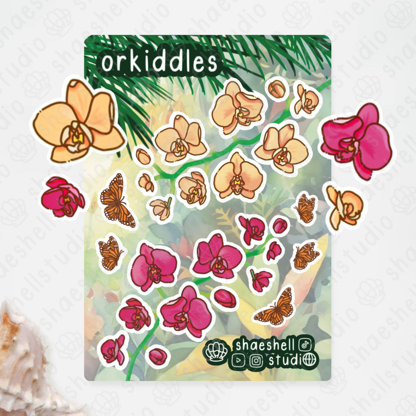 1J. orkiddles sticker sheet (fuschia and orange)