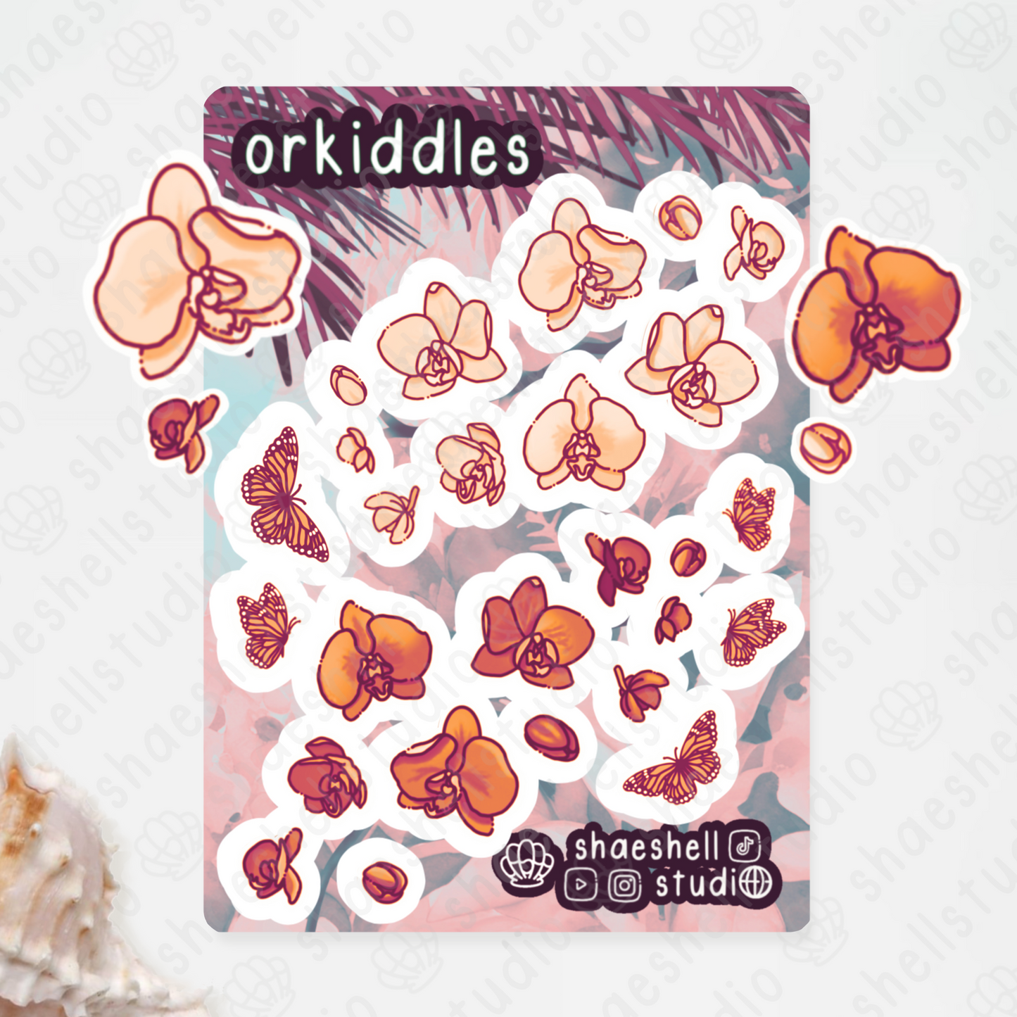 1J. orkiddles sticker sheet (fuschia and orange)